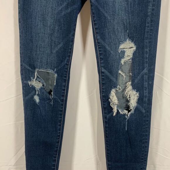 American Eagle Dark Wash Distressed High Rise Jeggings - Picture 4 of 16